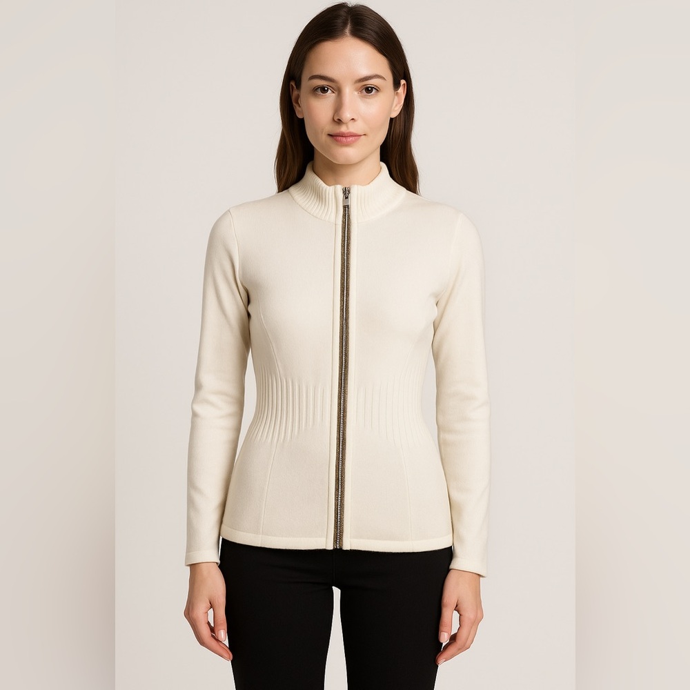 Belldini Cream Zip-Up Sweater